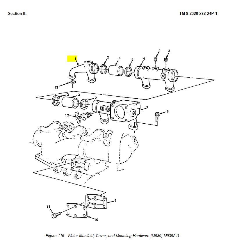 5T-2075 | 5T-2075 Rear Water Cooling Manifold Section for Cummins NHC250 Diesel Engine M809 M939  Dia  (1).JPG