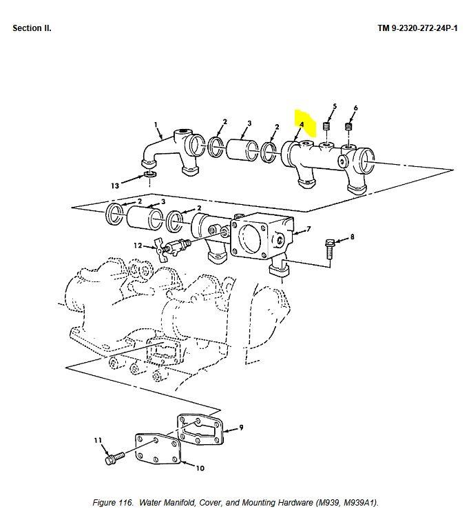 5T-2077 | 5T-2077 Center Water Cooling Manifold Section for Cummins NHC250 Diesel Engine M809 M939 Dia 1.JPG