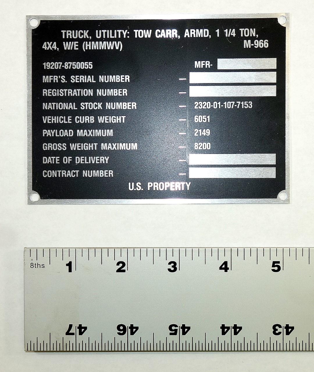 DT-428 | 9905-01-185-3134 Decal Dataplate M966 for HMMWV NOS (2).JPG