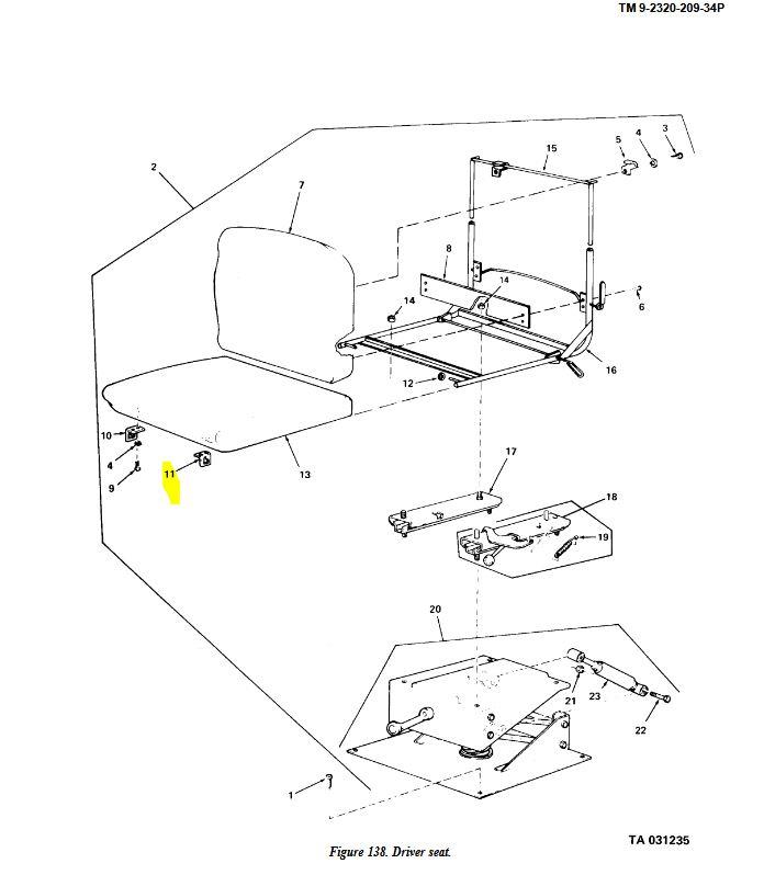 COM-5714 | COM-5714 Right Side Front Driver Cushion Seat Bracket Angle M35 M809 M939A1 M939A2 Dia 1.JPG