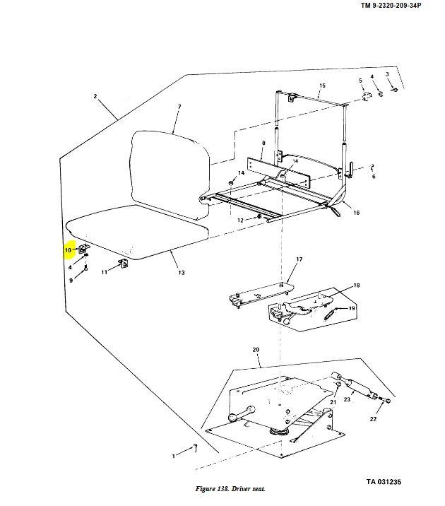 COM-5715 | COM-5715 Left Side Front Driver Cushion Seat Bracket Angle M35 M809 M939A1 Dia1.JPG