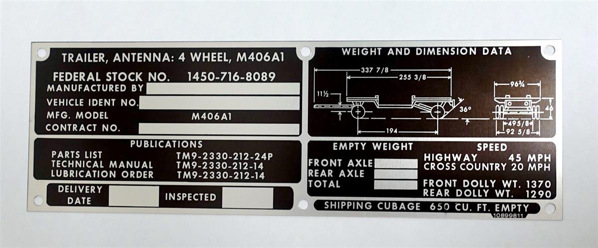 DT-431 | DT-431 M406A1 4 Wheel Antenna Trailer Data Plate NOS (1).JPG