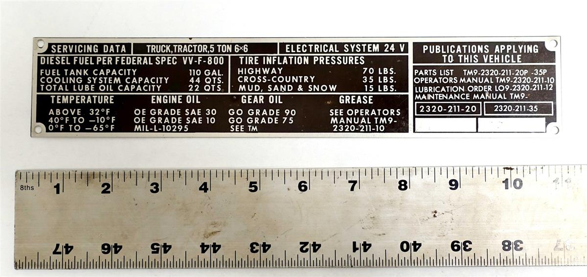 DT-438 | DT-438 5 Ton Tractor Truck 24 Volt Electrical Servicing Data Tag NOS (3).JPG