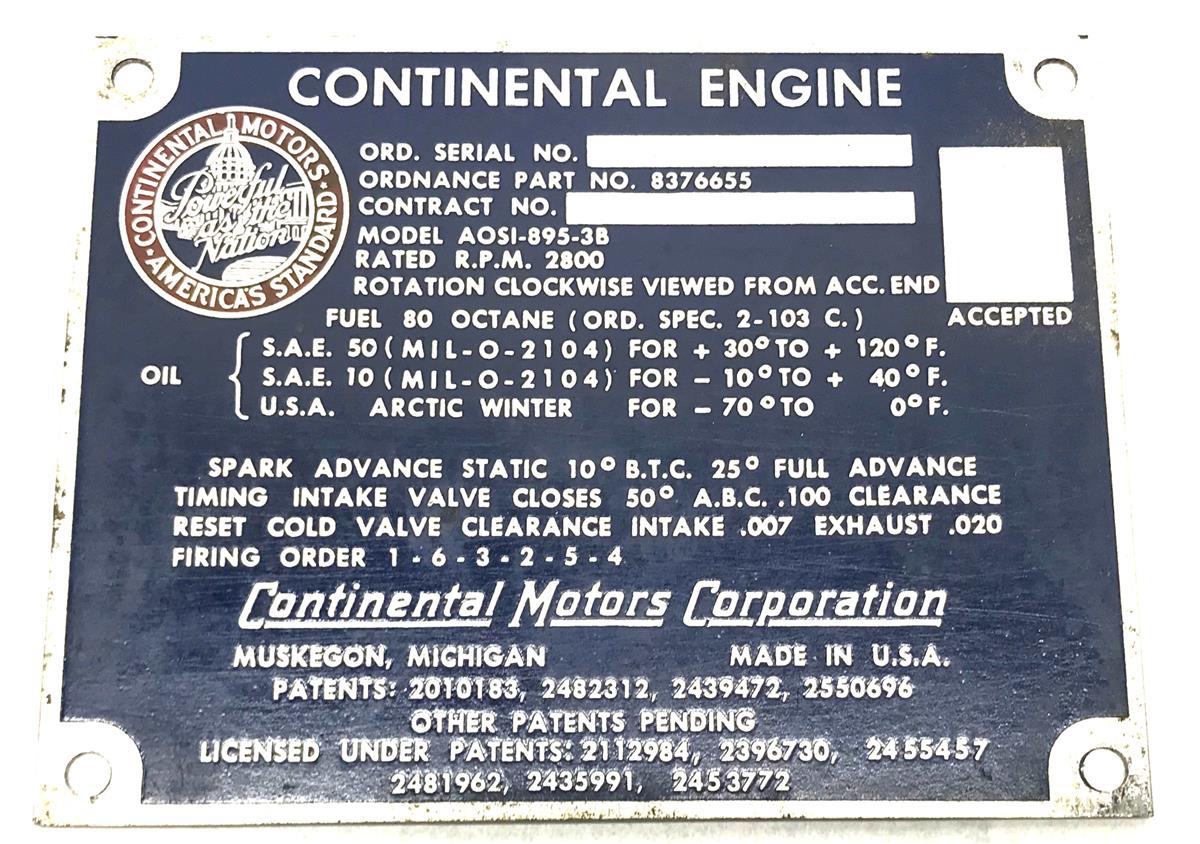DT-439 | DT-439  Continental Engine Multifuel Engine Plate 3.5x4.5 Blue.jpg