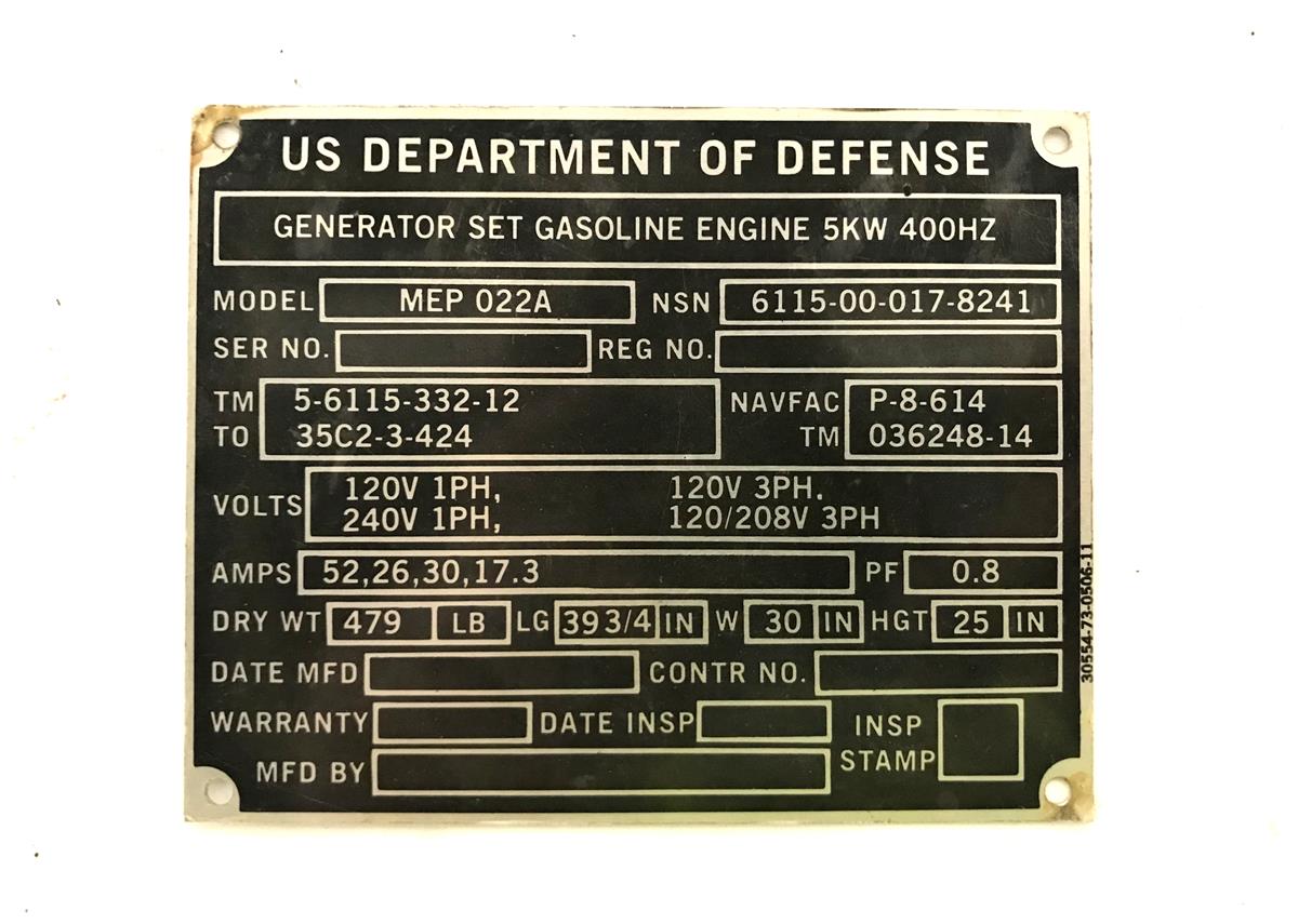 DT-477 | DT-477 US DOD Generator Identification Plate (1).jpg