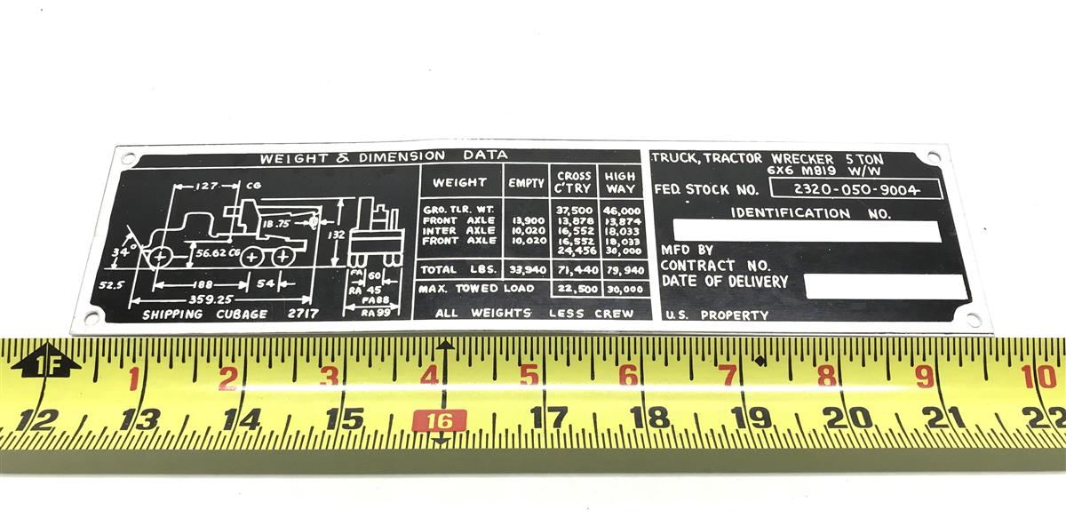 DT-494 | DT-494  M819 Tractor Wrecker Truck Weight and Dimension Data Plate (5).jpg