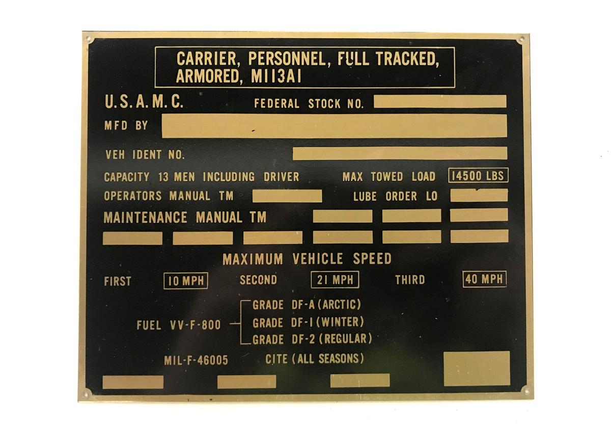 DT-504 | DT-504 M113A1 Personnel Carrier Data Plate (1).jpg