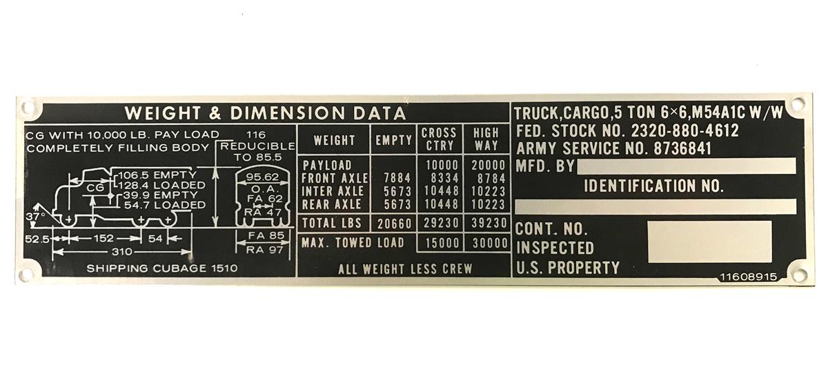 DT-522 | DT-522 M54A1C Cargo Truck Weight and Dimension Data Plate (1).jpg