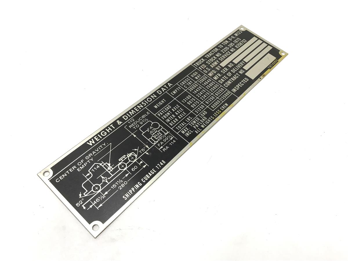 DT-528 | DT-528 M123 Tractor Truck Weight and Dimension Data Plate (4).jpg