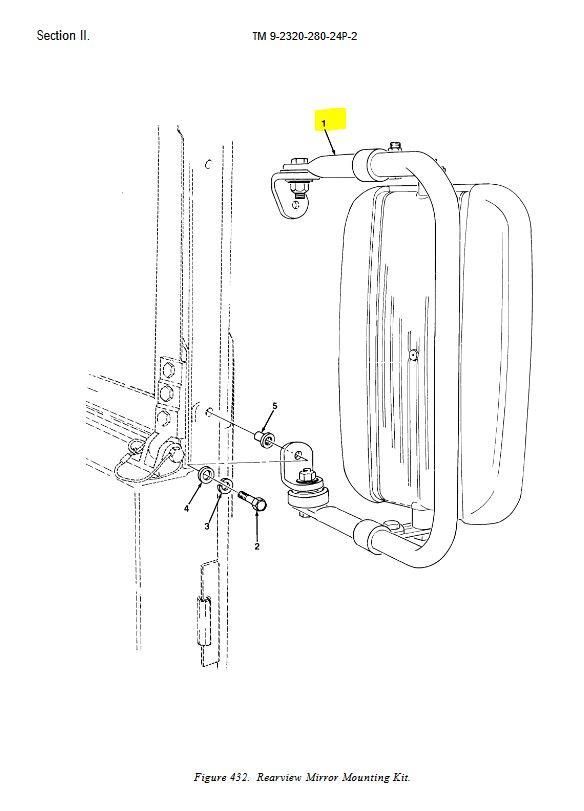 HM-3472 | HM-3472 Right Passenger Side Black Rearview Mirror with Mounting Arm Bracket HMMWV Dia 1.JPG