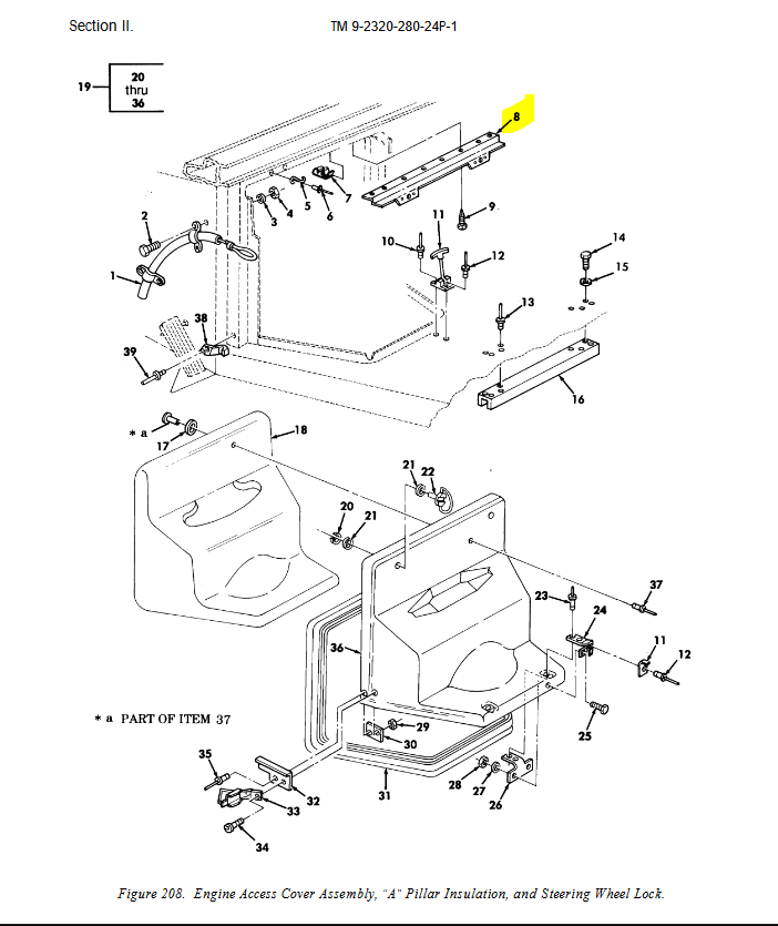 HM-3675 | HM-3675  Top Mounting Bracket with Springs Engine Access Cover HMMWV Dia (1).JPG