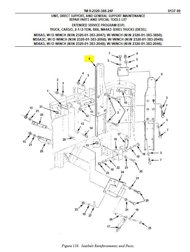 M35-812 | M35-812 Seatbelt Center Support Bracket M35A3 DIA(1).JPG