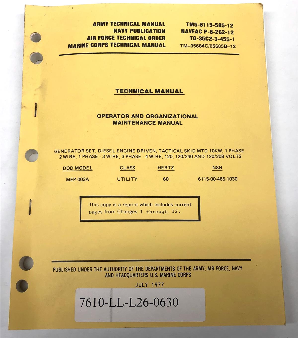 MAN-TM5-6115-585-12 | MAN-TM5-6115-585-12  MEP-003A, MEP-112A Operator and Organizational Maintenance Manuel (2).JPG