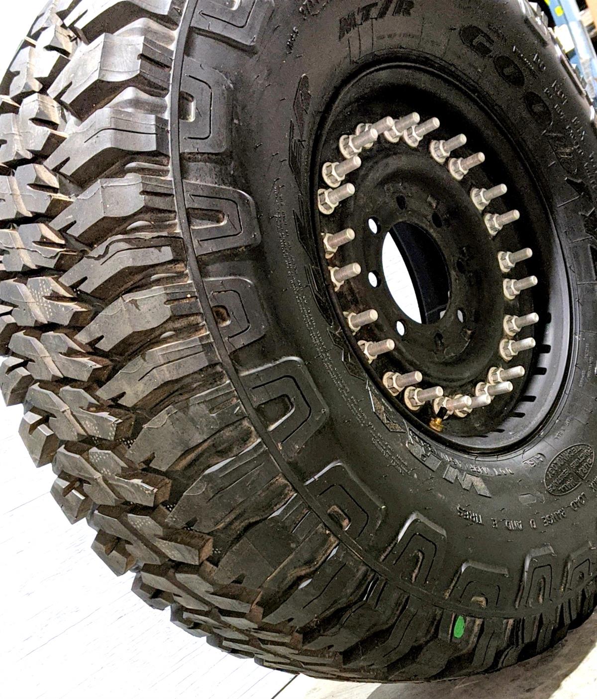 Goodyear Wrangler MT/R 37x12.50R16.5LT Mounted on 24 Bolt Rim 100% Tread