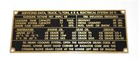 DT-615 | DT-615  Data Plate Tag Brass Servicing Data 34 Ton Truck 4x4 Dodge M37 Electrical System 24 Volt (4).JPG