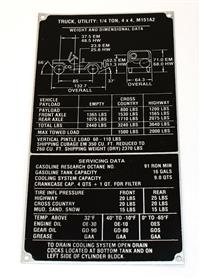 DT-655 | DT-655  Data Plate Tag M151A2 Jeep MUTT Utility Truck 14 4x4 Weight and Dimensions (1).JPG