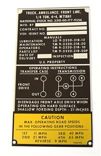 DT-657 | DT-657  Data Plate Tag M718A1 Ambulance Truck 14 Ton 4x4 Top Speed and Transmission (3).JPG