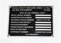 DT-667 | DT-667  Data Plate Tag M1036 HMMWV Utility Truck Armored Tow Carrier with Winch 1 14 Ton 4x4 Information (2).JPG